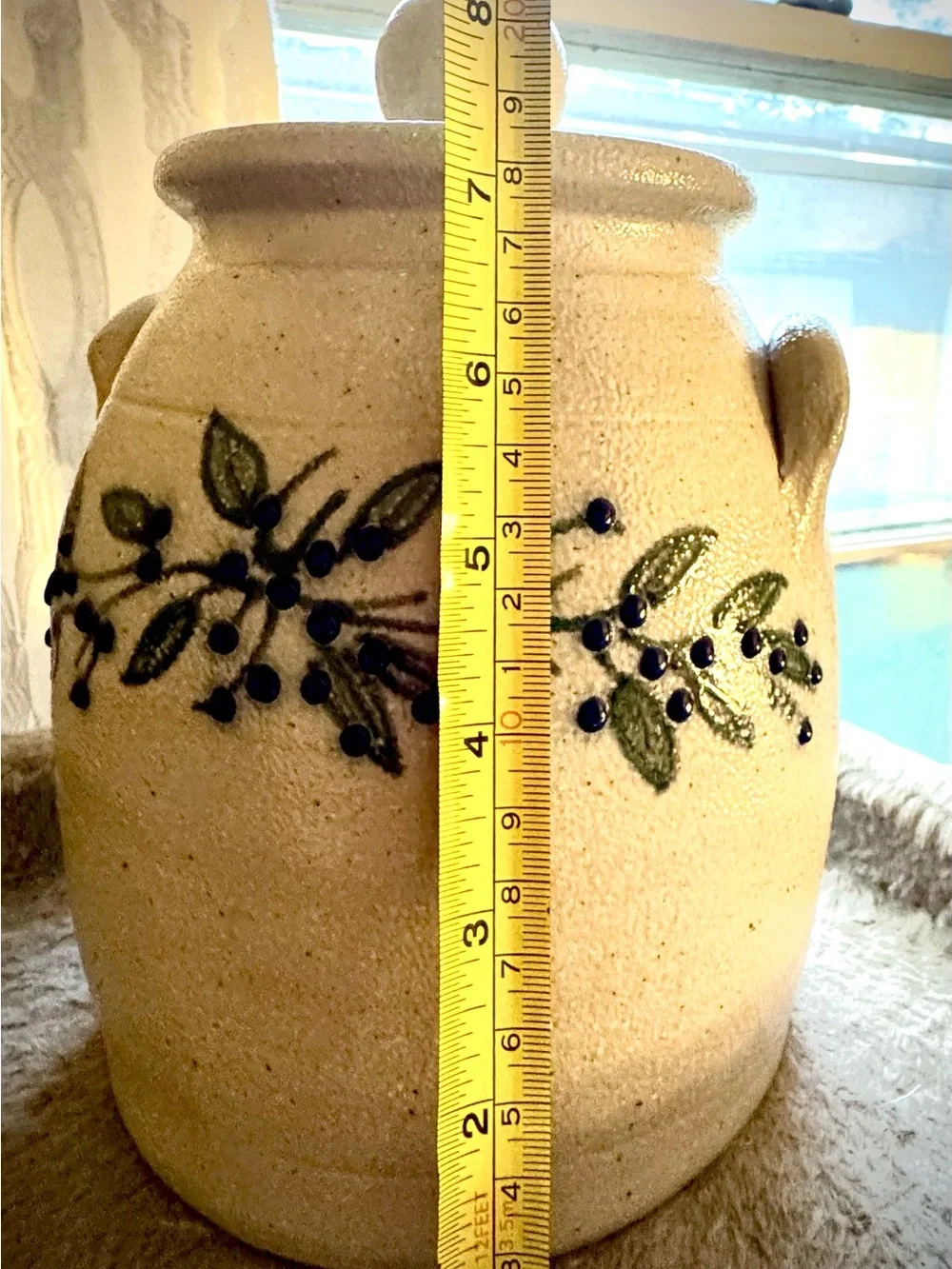 Salmon Falls Stoneware 8” Canister Blueberry with Green Vine